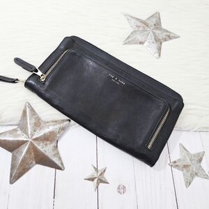 Rag & Bone Black Leather Clutch Bag Gold Zip Around